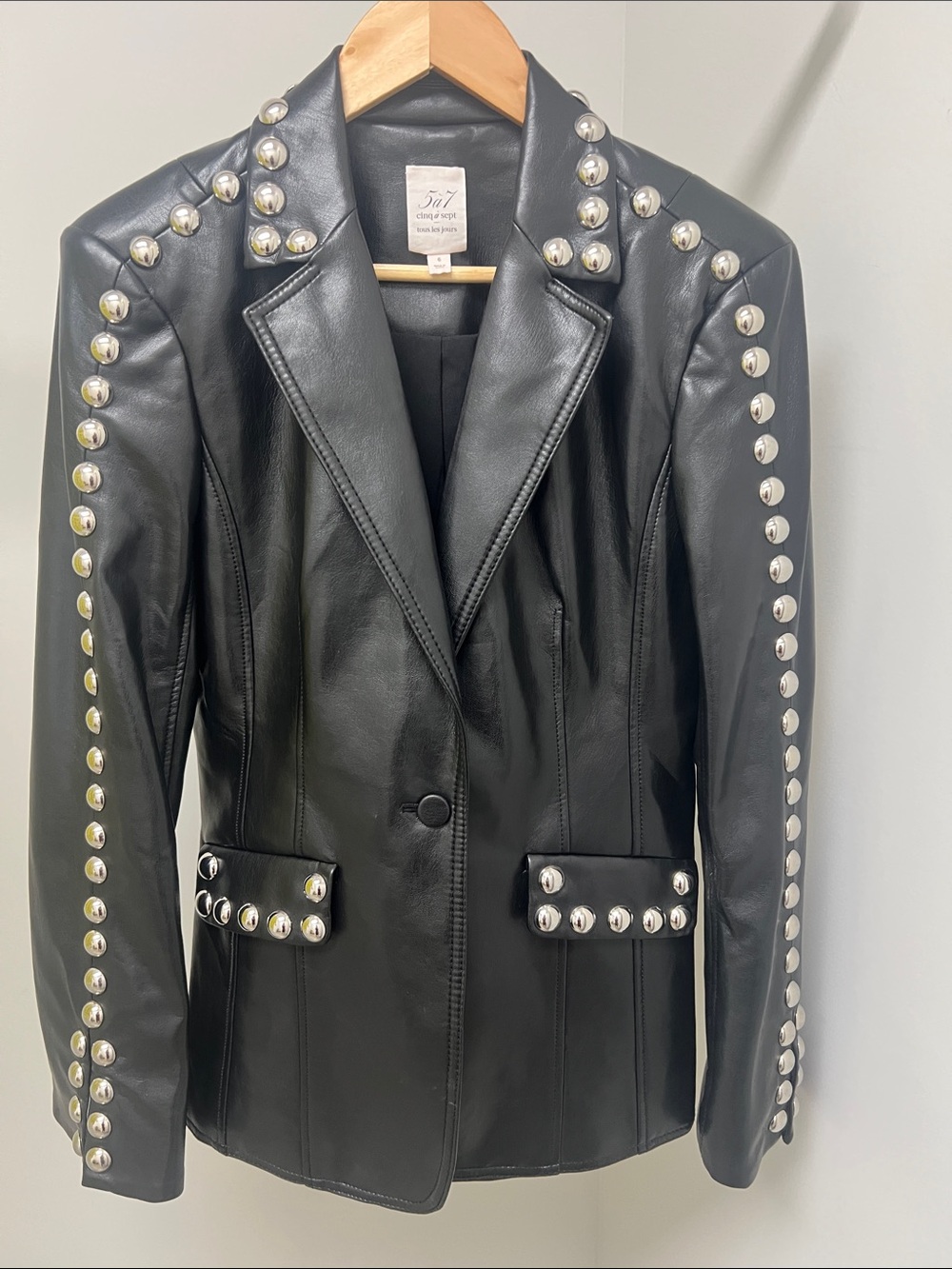 cinq a sept Vegan Leather Stud-Detail Blazer